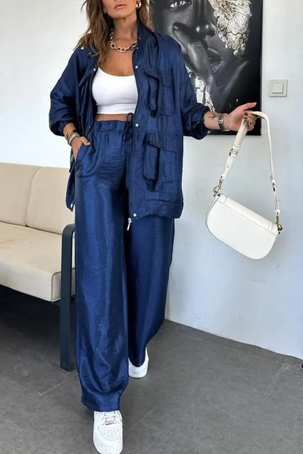 Chic Utility-Style Two-Piece Set with Jacket and Straight-Leg Pants
