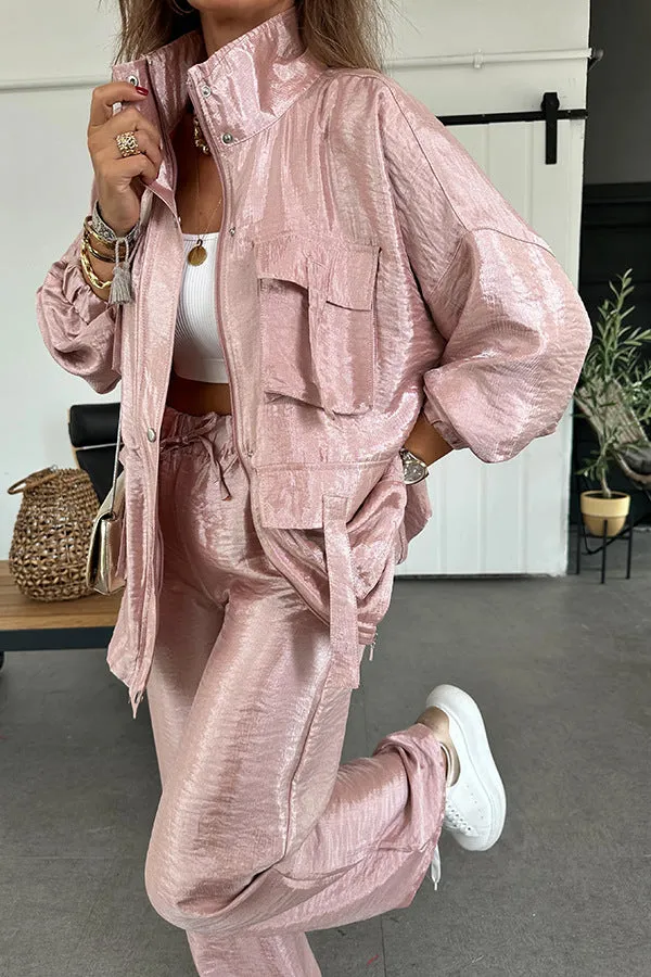 Chic Utility-Style Two-Piece Set with Jacket and Straight-Leg Pants