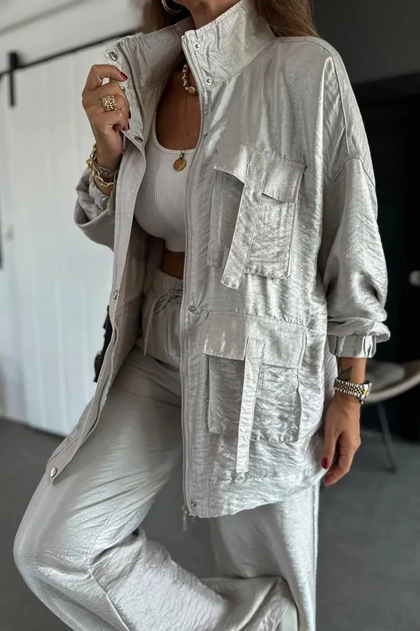 Chic Utility-Style Two-Piece Set with Jacket and Straight-Leg Pants