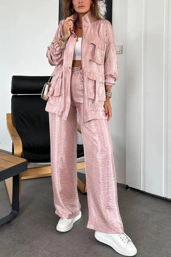 Chic Utility-Style Two-Piece Set with Jacket and Straight-Leg Pants