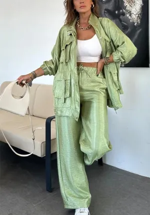 Chic Utility-Style Two-Piece Set with Jacket and Straight-Leg Pants