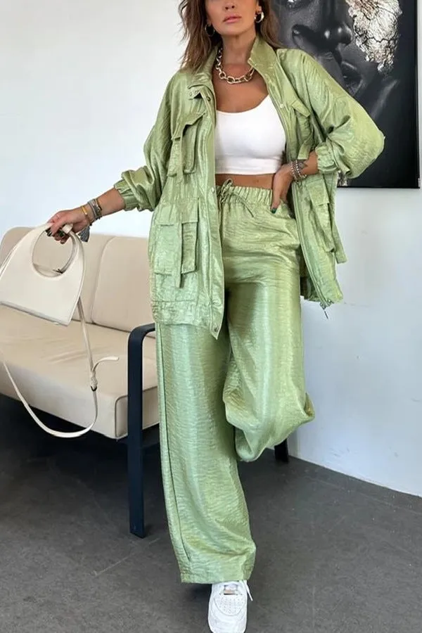 Chic Utility-Style Two-Piece Set with Jacket and Straight-Leg Pants