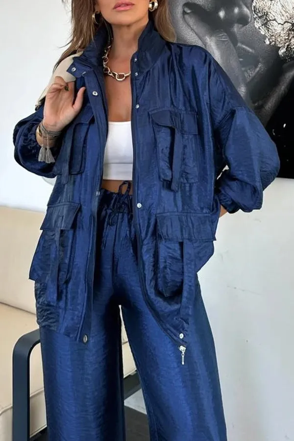 Chic Utility-Style Two-Piece Set with Jacket and Straight-Leg Pants
