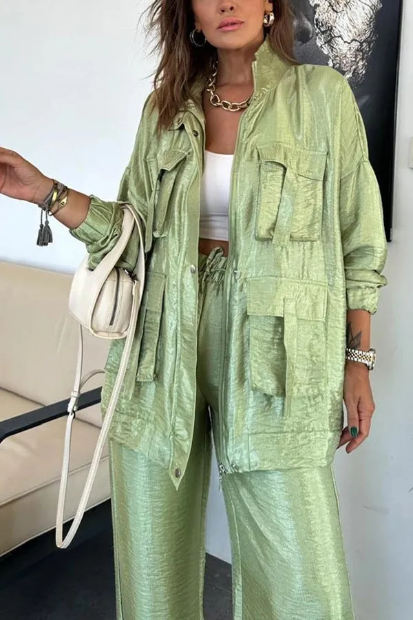 Chic Utility-Style Two-Piece Set with Jacket and Straight-Leg Pants