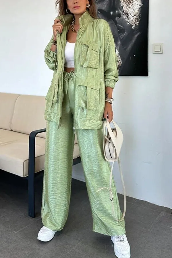 Chic Utility-Style Two-Piece Set with Jacket and Straight-Leg Pants