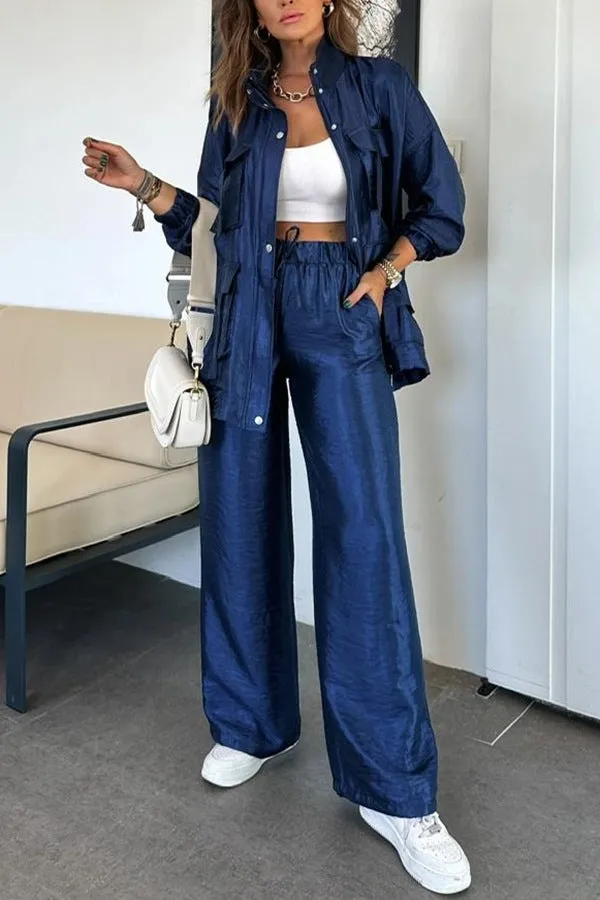 Chic Utility-Style Two-Piece Set with Jacket and Straight-Leg Pants