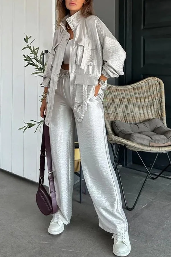 Chic Utility-Style Two-Piece Set with Jacket and Straight-Leg Pants