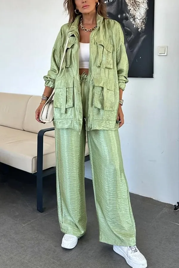 Chic Utility-Style Two-Piece Set with Jacket and Straight-Leg Pants