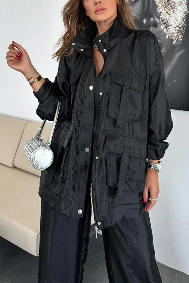 Chic Utility-Style Two-Piece Set with Jacket and Straight-Leg Pants