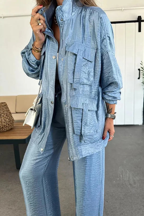 Chic Utility-Style Two-Piece Set with Jacket and Straight-Leg Pants