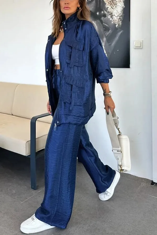 Chic Utility-Style Two-Piece Set with Jacket and Straight-Leg Pants