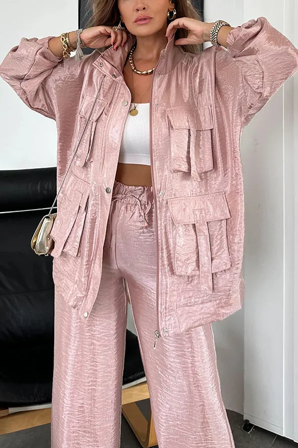 Chic Utility-Style Two-Piece Set with Jacket and Straight-Leg Pants