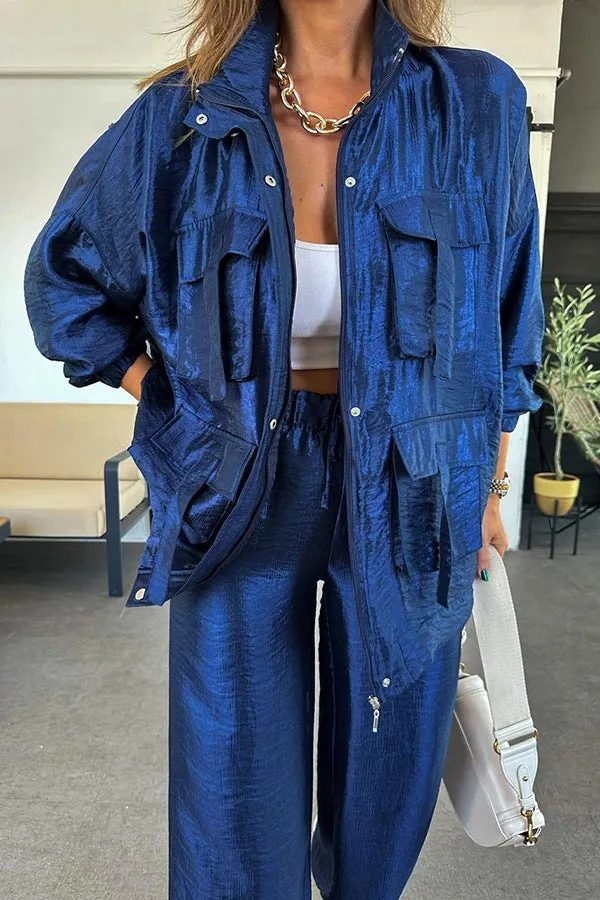 Chic Utility-Style Two-Piece Set with Jacket and Straight-Leg Pants