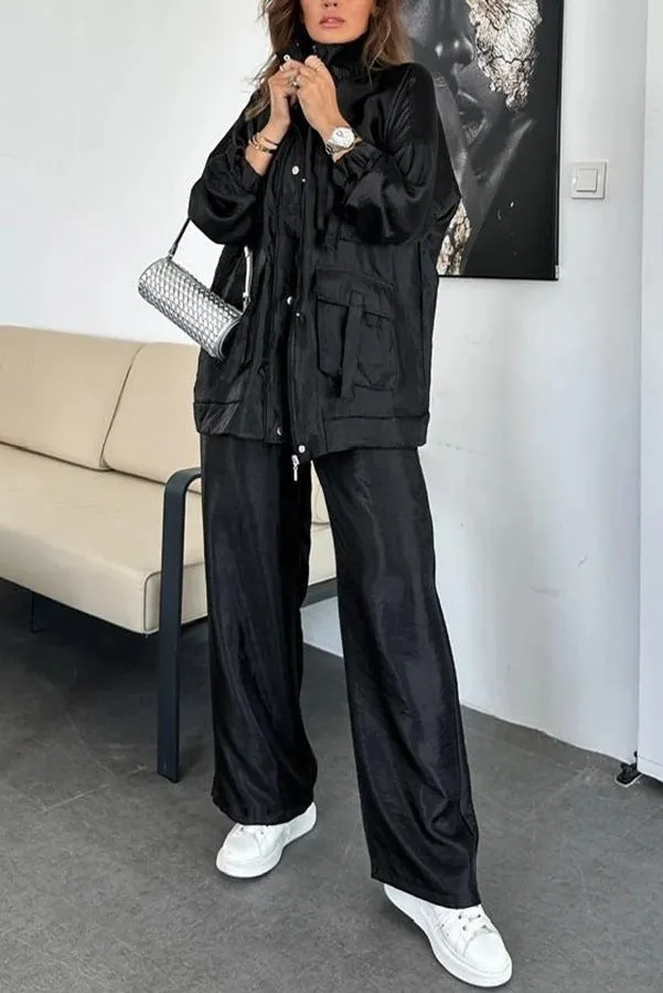 Chic Utility-Style Two-Piece Set with Jacket and Straight-Leg Pants