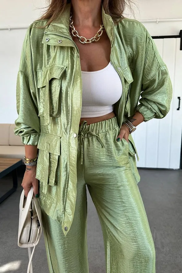 Chic Utility-Style Two-Piece Set with Jacket and Straight-Leg Pants