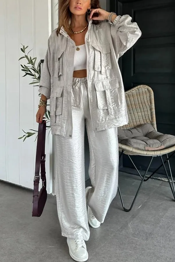 Chic Utility-Style Two-Piece Set with Jacket and Straight-Leg Pants