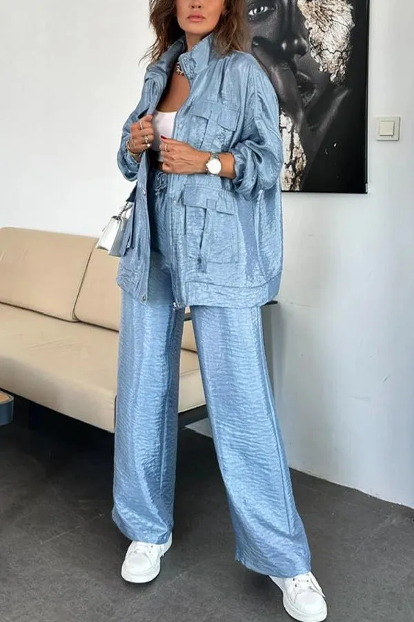 Chic Utility-Style Two-Piece Set with Jacket and Straight-Leg Pants