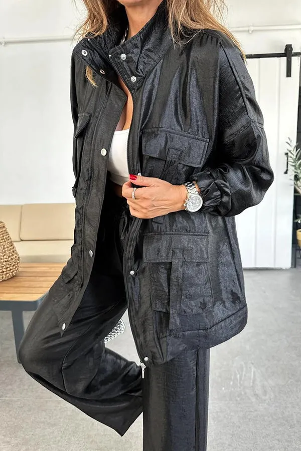 Chic Utility-Style Two-Piece Set with Jacket and Straight-Leg Pants