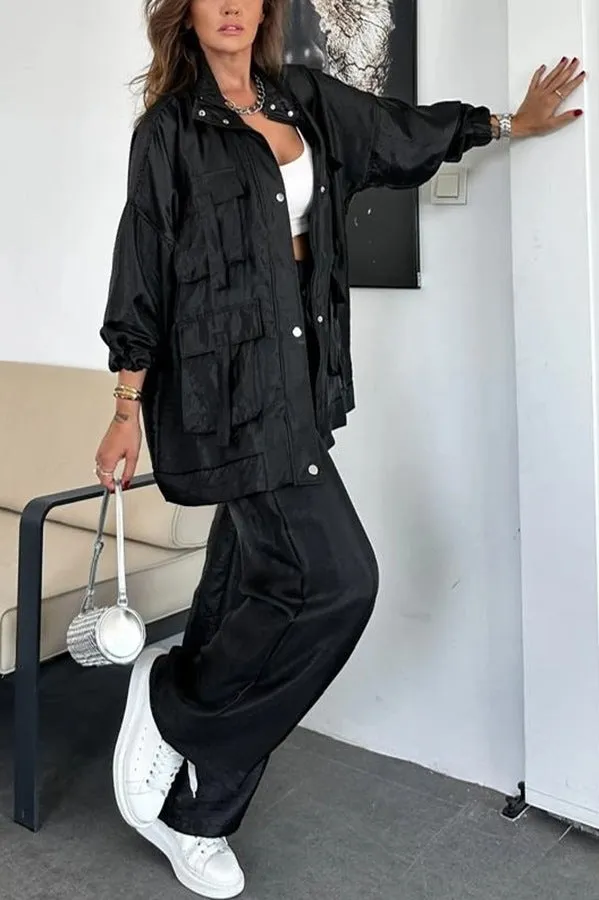 Chic Utility-Style Two-Piece Set with Jacket and Straight-Leg Pants