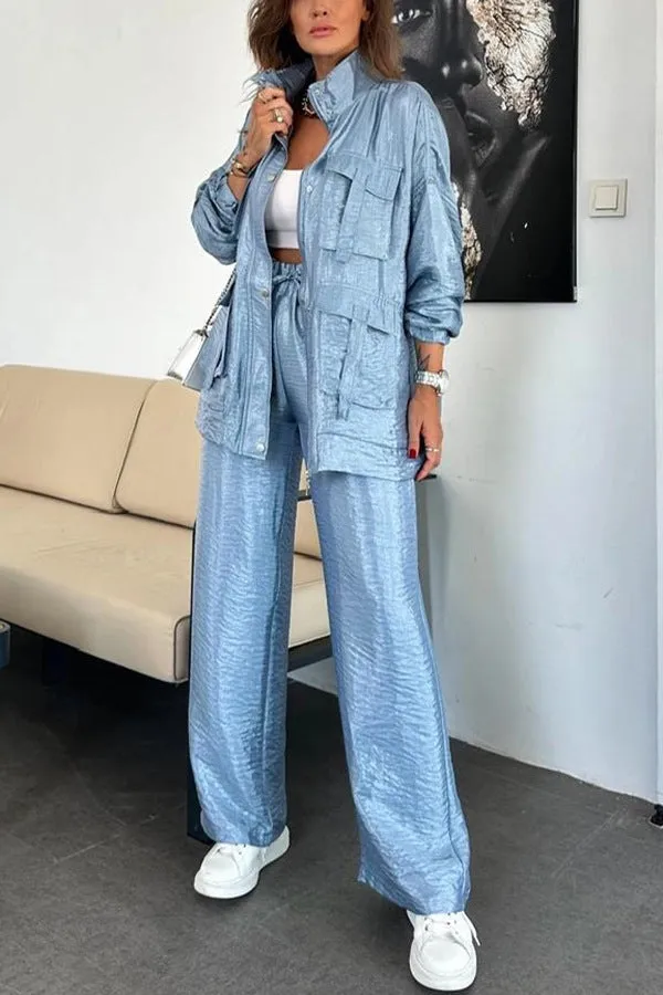 Chic Utility-Style Two-Piece Set with Jacket and Straight-Leg Pants