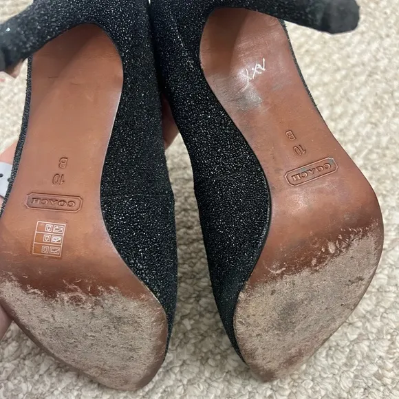 Coach Urban Caviar Black Leather Heels sparkly size 10