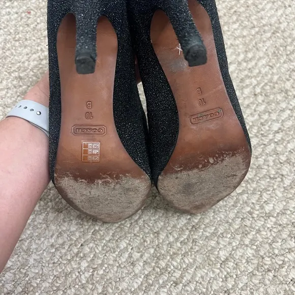 Coach Urban Caviar Black Leather Heels sparkly size 10
