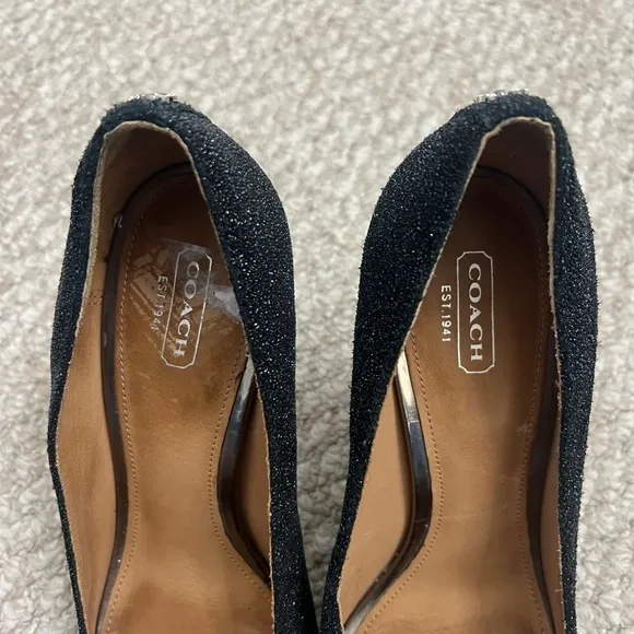 Coach Urban Caviar Black Leather Heels sparkly size 10