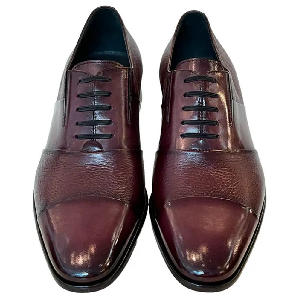 Corrente Men’s Burgundy Deer Skin Leather Tie-Less Cap Toe Slip-On Loafer