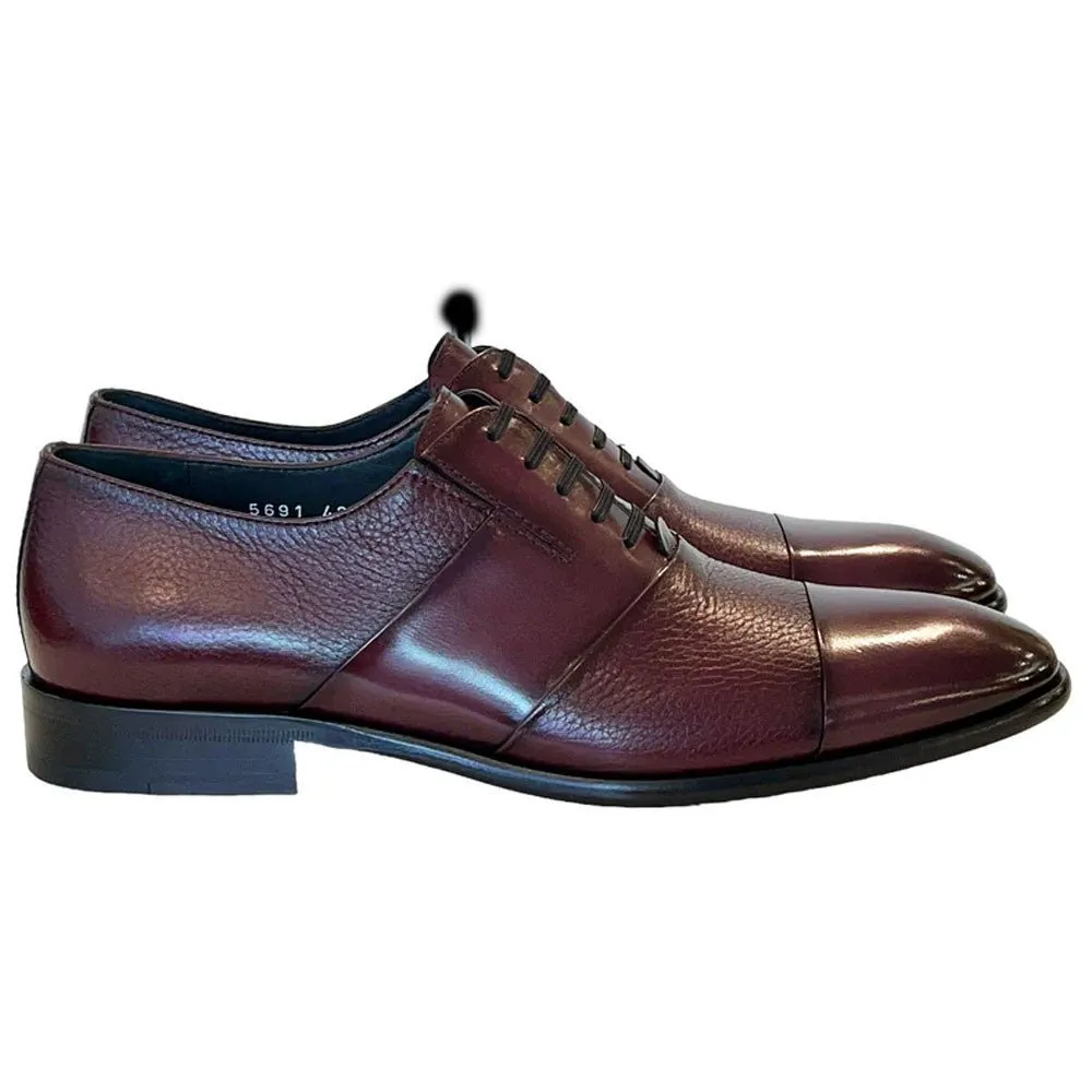 Corrente Men’s Burgundy Deer Skin Leather Tie-Less Cap Toe Slip-On Loafer