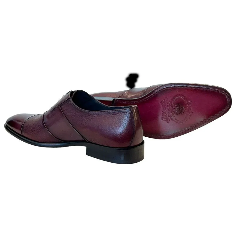 Corrente Men’s Burgundy Deer Skin Leather Tie-Less Cap Toe Slip-On Loafer