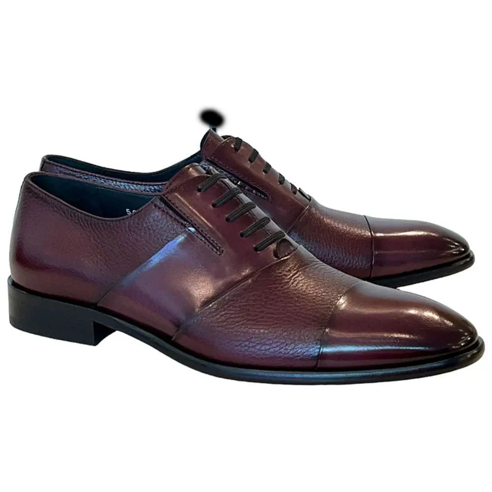 Corrente Men’s Burgundy Deer Skin Leather Tie-Less Cap Toe Slip-On Loafer