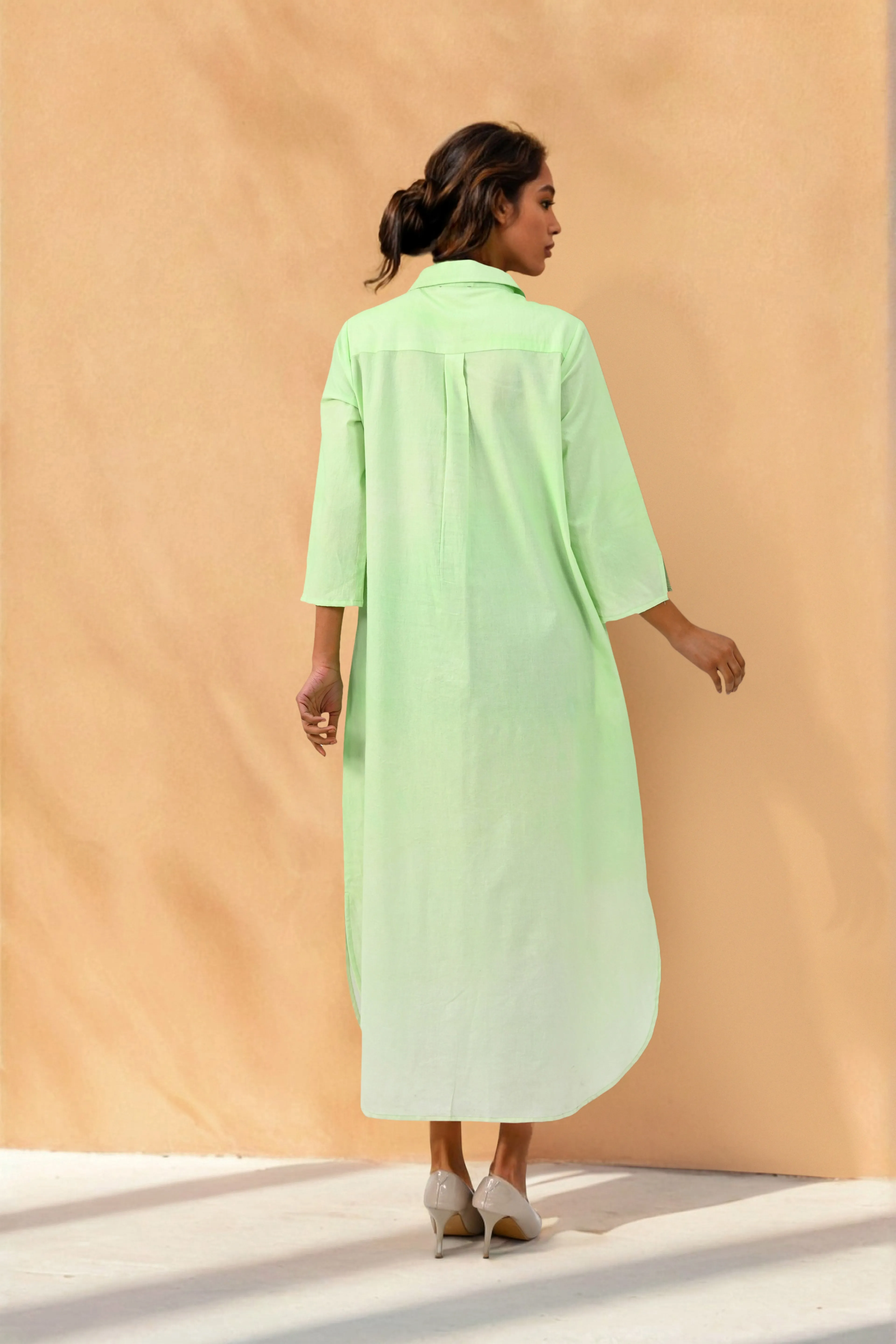 Cosmic Green Handpainted Shirt Cotton Dress