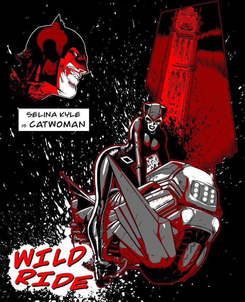 DC Comics Catwoman Wild Ride Official Men's T-shirt (Black)