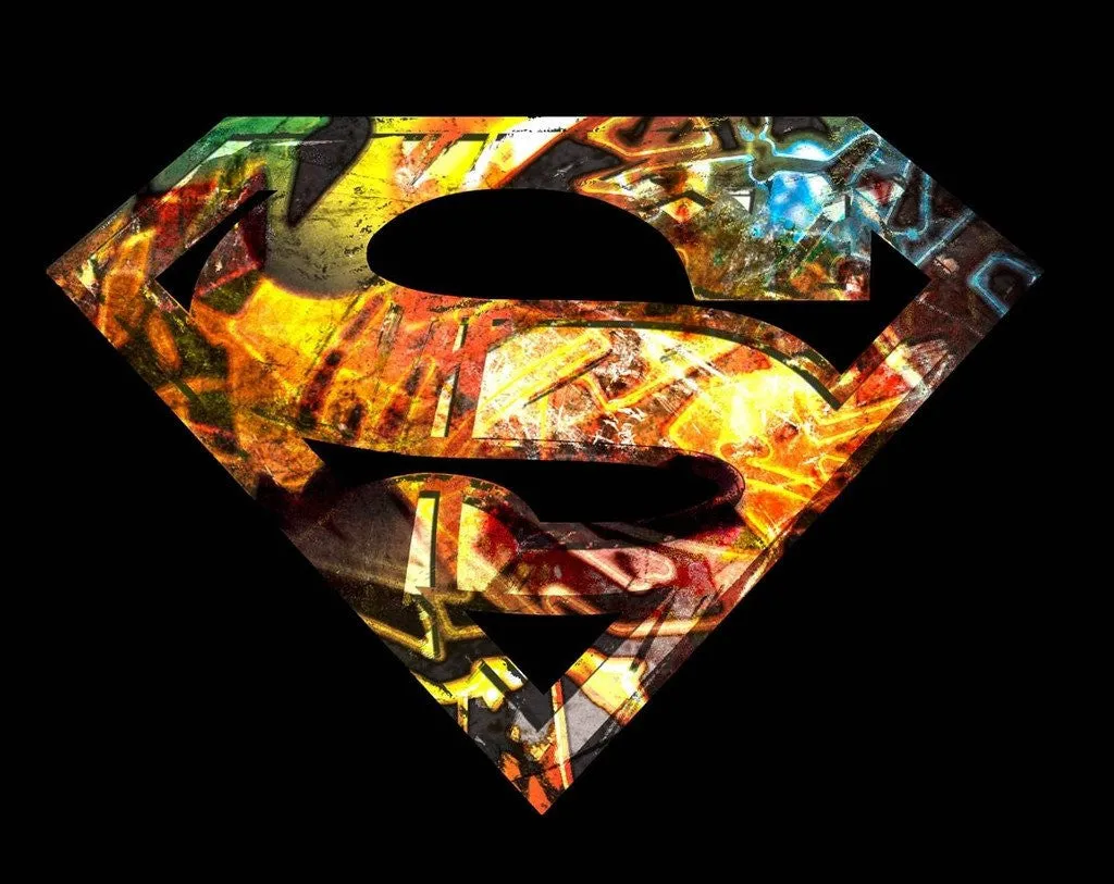 DC Comics Superman Logo Mural Official Men's T-shirt (Black)