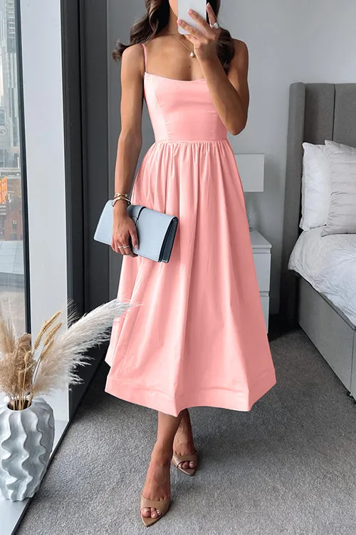 DONNELLA | SPAGHETTI STRAP A-LINE MIDI DRESS