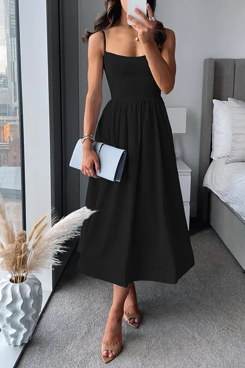 DONNELLA | SPAGHETTI STRAP A-LINE MIDI DRESS