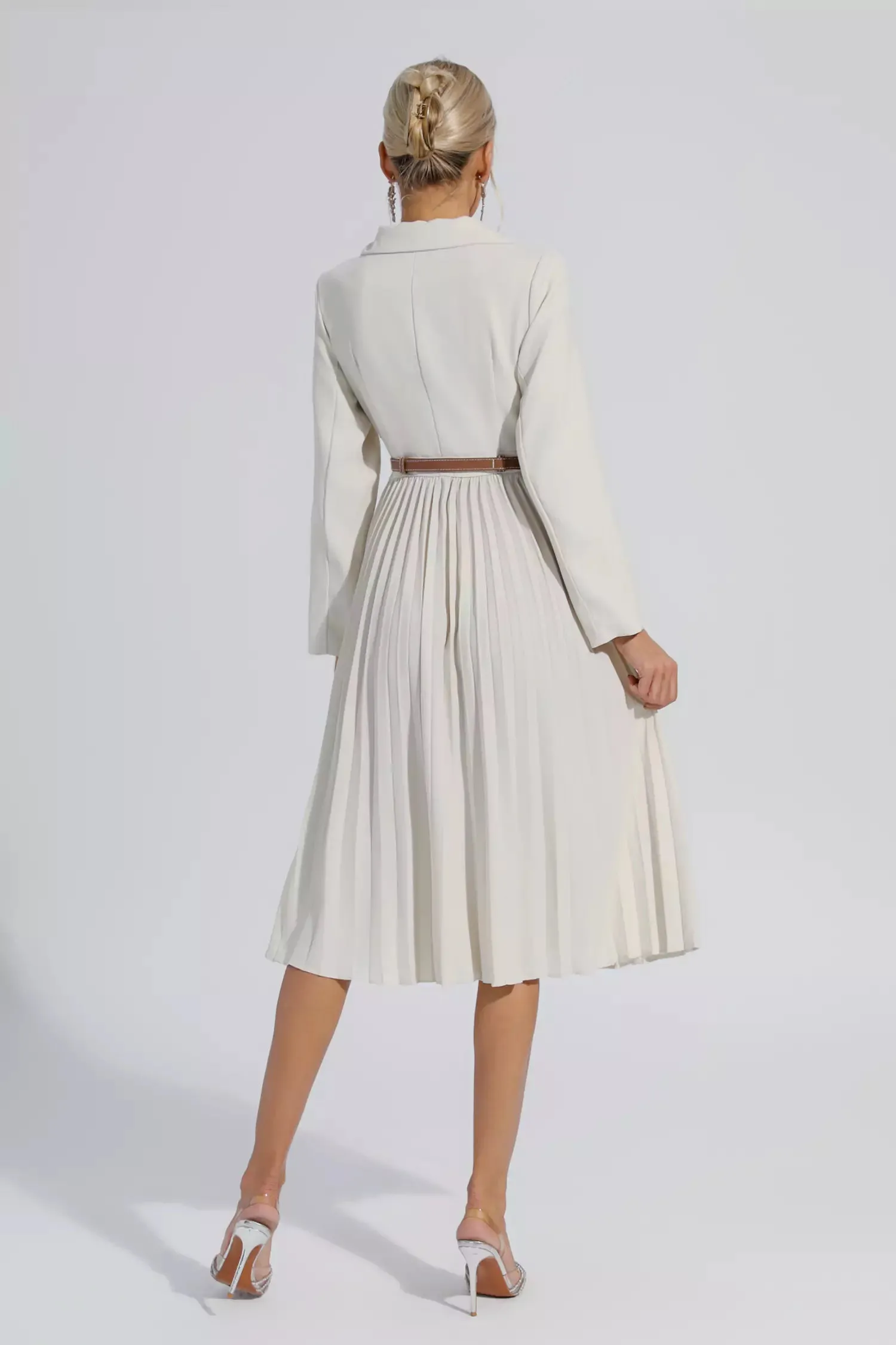 Dylan Beige Ruched Blazer Midi Dress