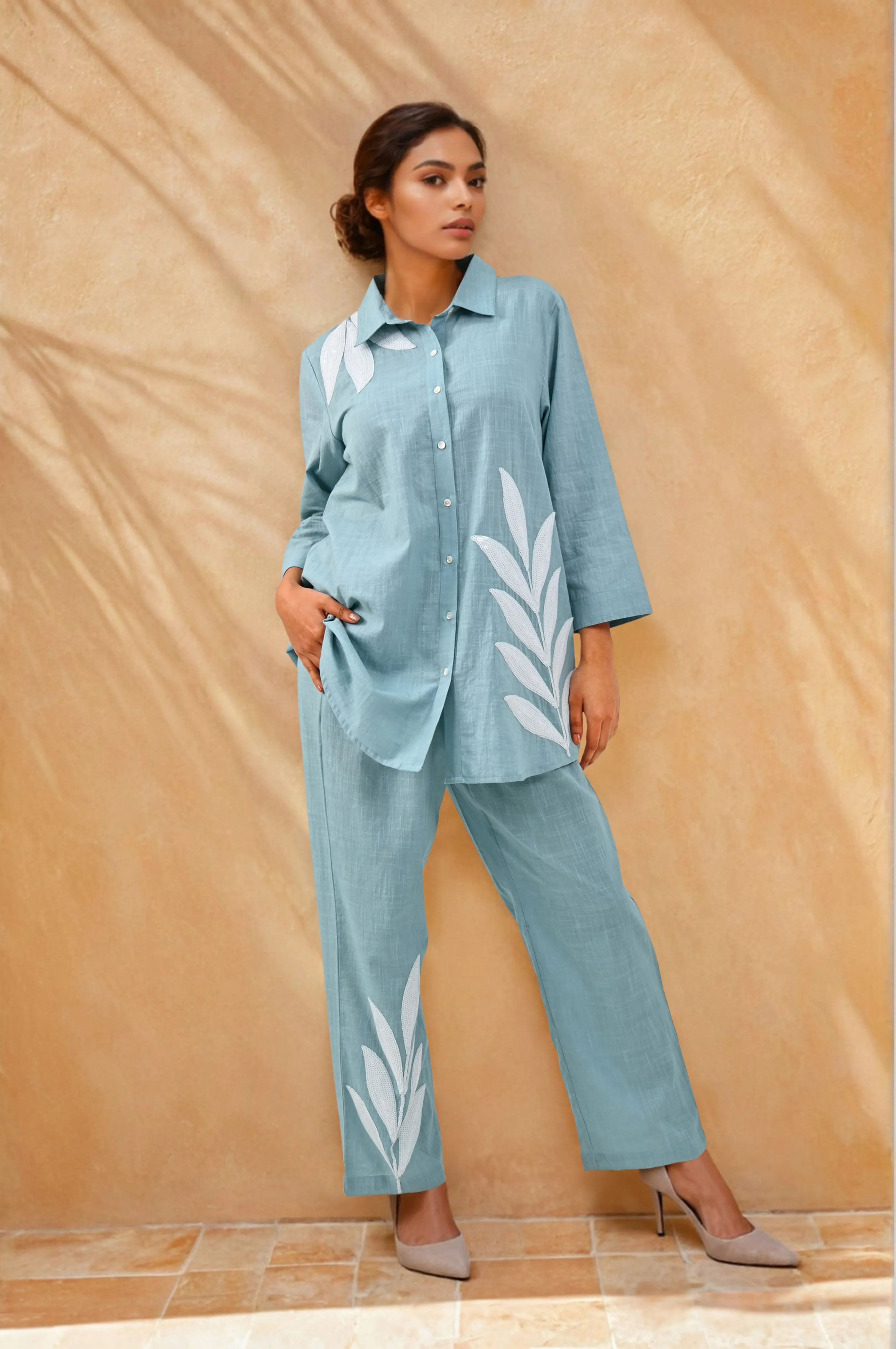 Easy Breezy Blue Linen Cotton Co-ord Set