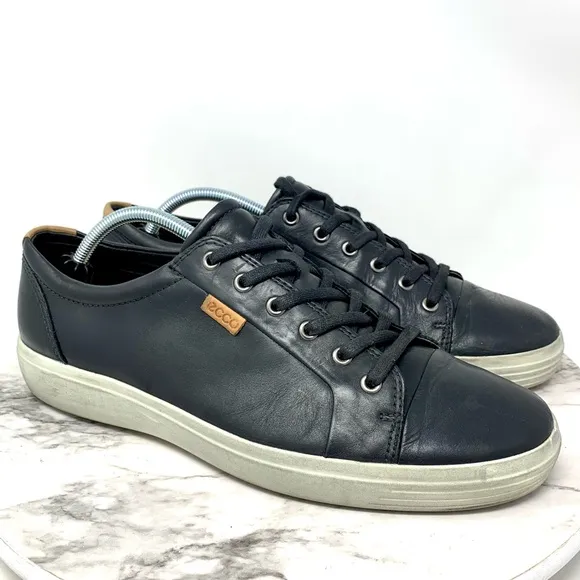 Ecco Soft 7 Lace Up Black Leather Comfort Sneaker 46/12-12.5 Mens Casual Classic