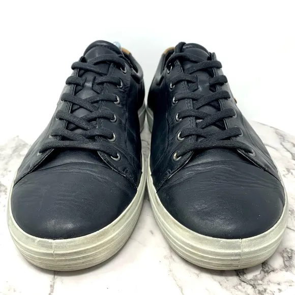 Ecco Soft 7 Lace Up Black Leather Comfort Sneaker 46/12-12.5 Mens Casual Classic