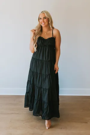 Effortless Frill Maxi Dress - Black