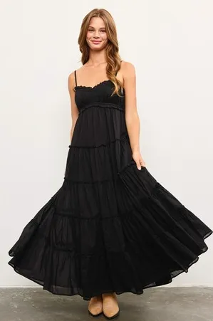Effortless Frill Maxi Dress - Black