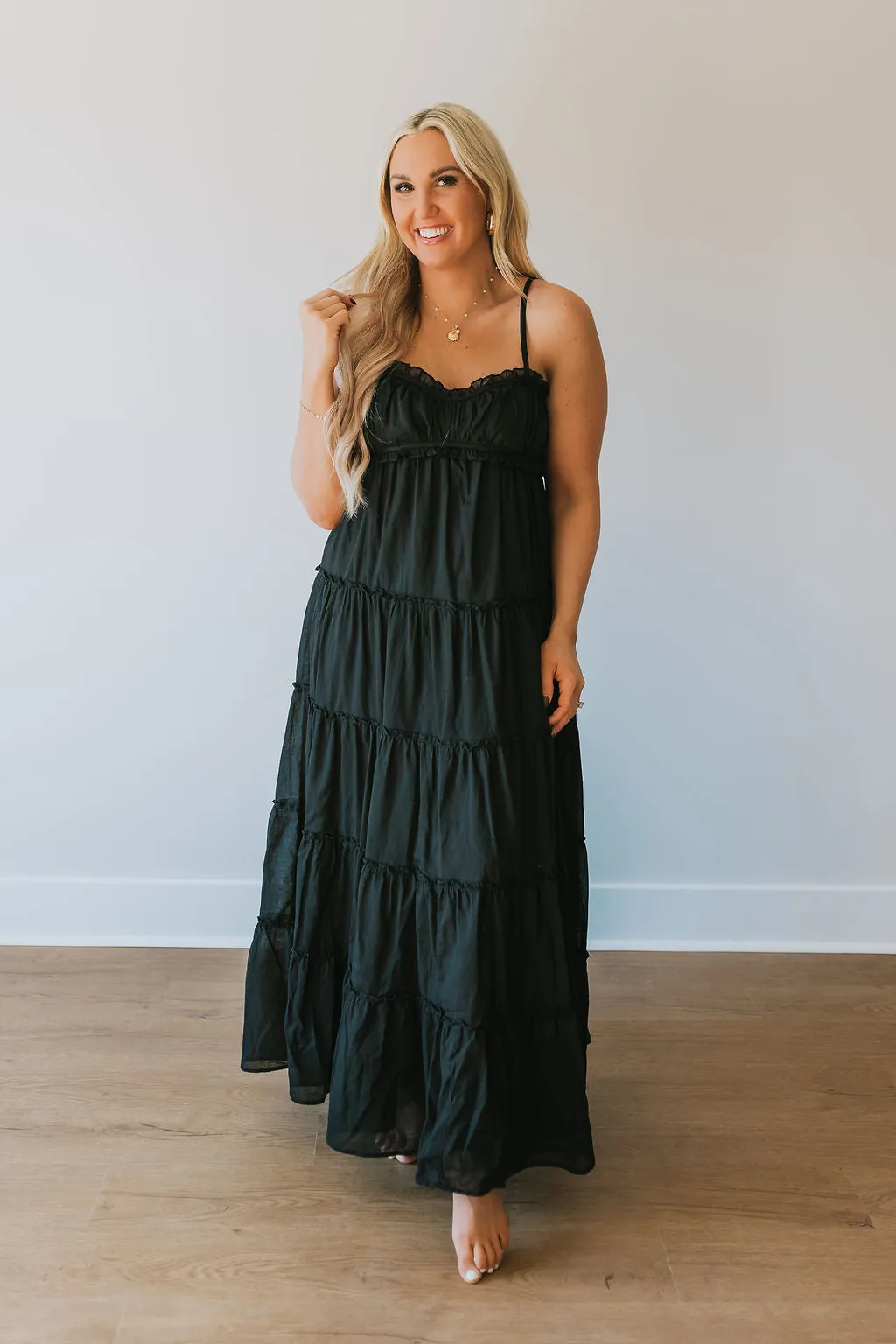 Effortless Frill Maxi Dress - Black