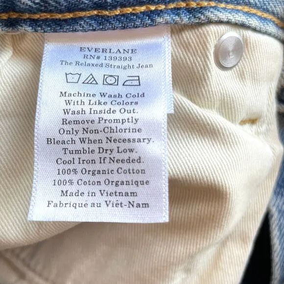 Everlane The Relaxed Straight Organic Cotton Jean Size 27 Long New