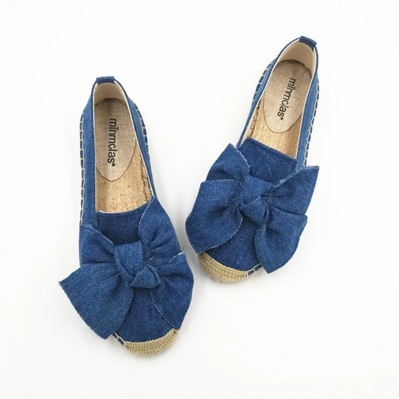 Flat Straw Woven Linen One-step Bow-knot Round-toe Espadrilles Shoes