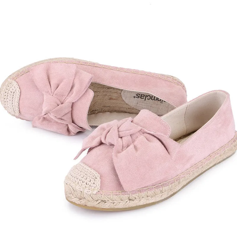 Flat Straw Woven Linen One-step Bow-knot Round-toe Espadrilles Shoes