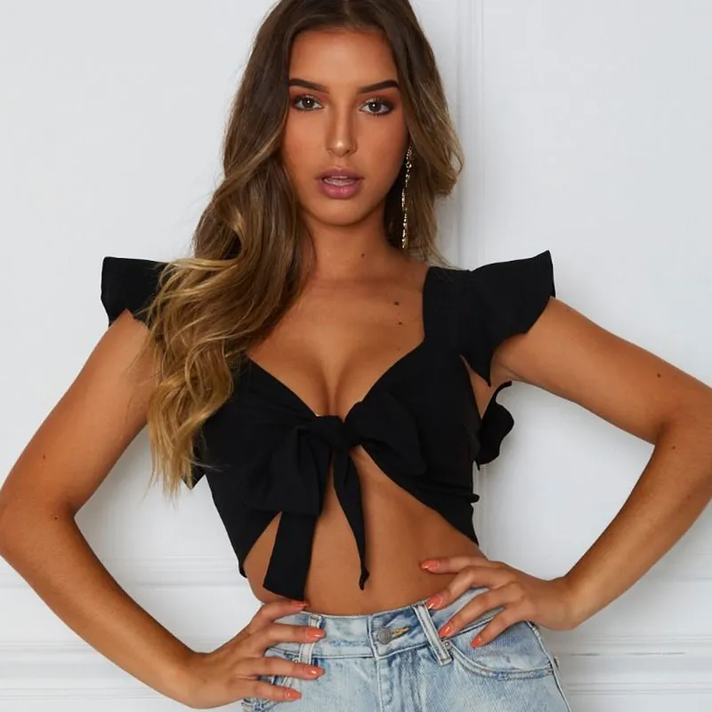 Flirty Bow-Tie Ruffle Crop Top
