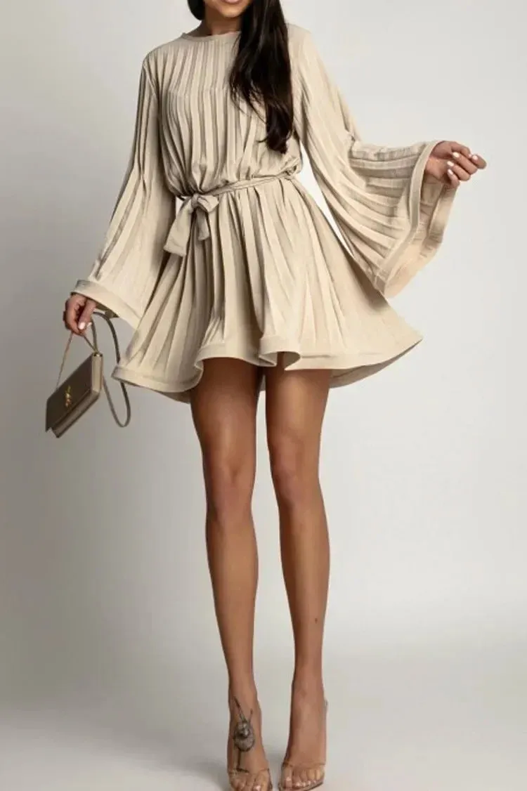 Flowy Pleated Mini Dress | Elegant & Chic | Cinched Waist
