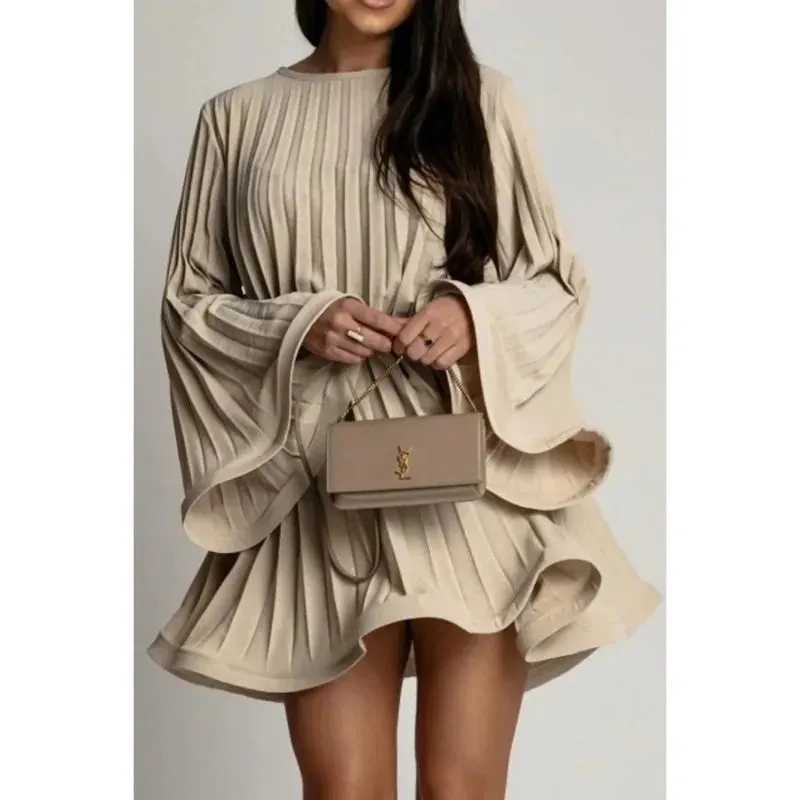 Flowy Pleated Mini Dress | Elegant & Chic | Cinched Waist