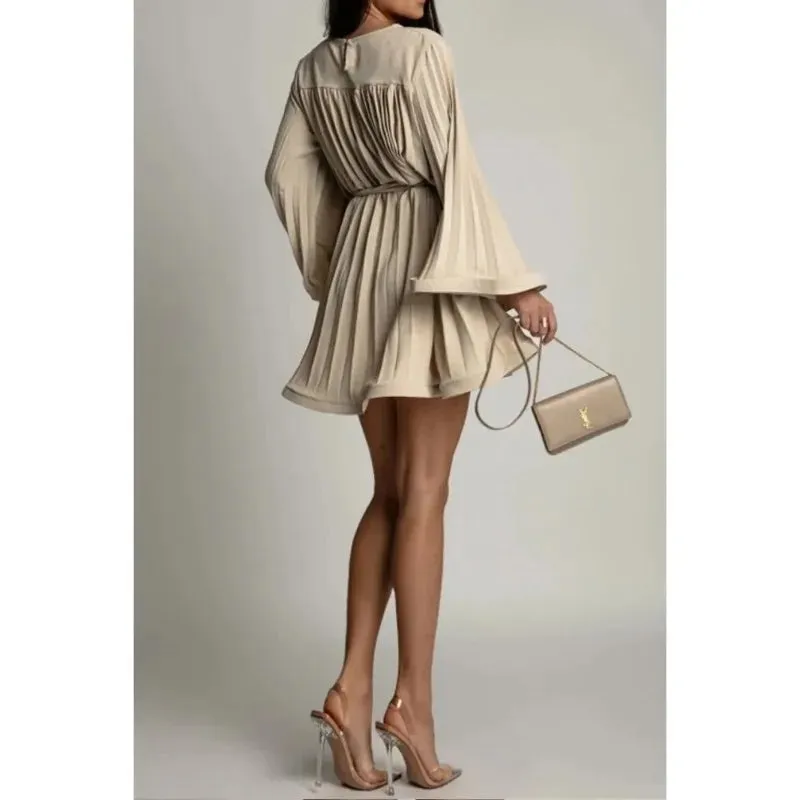 Flowy Pleated Mini Dress | Elegant & Chic | Cinched Waist